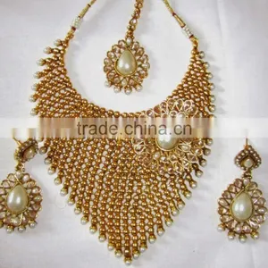 Pearl Polki Gold Plated Designer Necklace Earring Set thumbnail-2