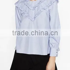 Runwaylover EY2385B Women Long Sleeve Fashion Falbala Pure Color Blouse thumbnail-1