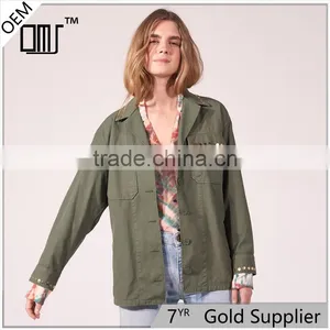 COOL Style GOLD-TONE Rivet Long Sleeves and Shirt Collar Ladies Jacket thumbnail-1