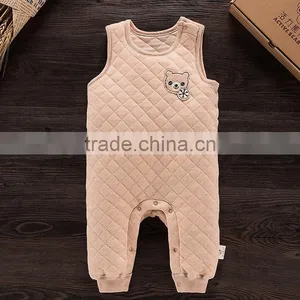 Winter Warm Soft Baby Rompers Sleeveless Natural Colored Cotton Unisex Babysuit thumbnail-1