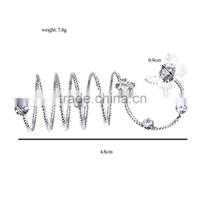 Silver Alloy Rhinestone Butterfly Flower Wrap Around Spiral Rings thumbnail-1