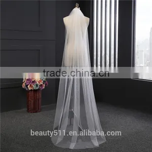 2017 Wholesale Wholesale White Wedding Lace Bridal Veils Fashionable Long Tulle Bridal Veils thumbnail-1