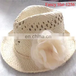 Custom Cheap Straw Homburg Hat With Flower for Ladies Wholesale thumbnail-1