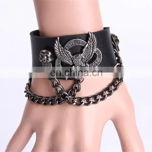 Fashion Cool Euramerican Style Decorative Rivet Punk Thick Leather Bracelet thumbnail-3
