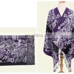Wholesale Jacquard Vintage Pattern Bright Colored Shawl& Wrap thumbnail-5
