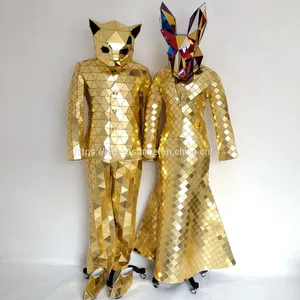 Golden Silver Colorful Disco Ball Mirror Man Dress Suit Costume for Stage Performance thumbnail-5