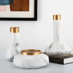 Gilt-edged Marbling White Fashion Ceramic Vase for Living Room Design thumbnail-2