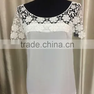 Elegant o- Neck Sleeveless Chiffon Fabric Blouse With Lace thumbnail-1
