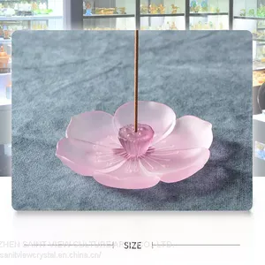 Japanese Style Crystal LIULI Romantic Pink Lotus Coil Plate for Incense Burner Ashtray thumbnail-2