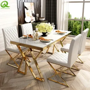 Modern Home Furniture Marble Gold Stainless Steel Dining Tables thumbnail-3