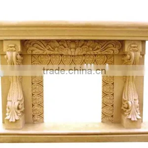 Western Style Antique Indoor Egypt Yellow Marble Fireplaces thumbnail-6