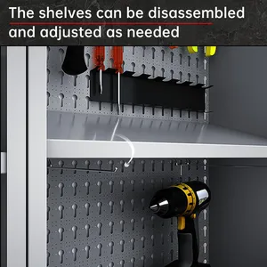 Steel Wall Storage Cabinets With 22 Hooks, for Garage Utility Room Basement, Black & Grey thumbnail-5