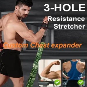 Chest Expander, Natural Latex 3-Hole Resistance Bands With Handles & Foot Cover | High Elasticity Tear Resistant | Full Body Workout for Men Home Gym thumbnail-5