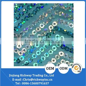 Blue Color Sequin Net Embroidery Fabric Cheap Price thumbnail-1