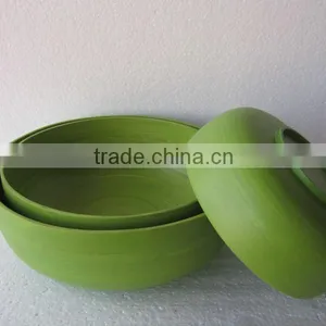 Set of 3 Spun Bamboo Bowl With Stand thumbnail-1