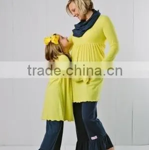 Fashion 2015 Ruffle Tunic Top With Pant Sets Matching Mother and Daugher Dress Family Clothing Set for Women thumbnail-2