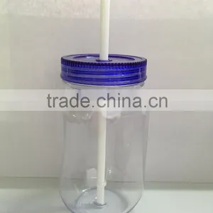 Plastic High Quality Mason Jar for Children With Straw thumbnail-3