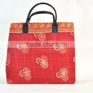 Best Bargain !! Vintage Kantha Leather Handle Shopping Bags Handbags~At Highly Discounted Prices thumbnail-1
