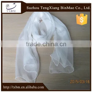 Natural Plain White Long 100% Silk Scarf thumbnail-1