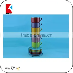 220cc in Color Box Silk Screen Printed Color Mixed Ceramic Tea Cup and Saucer Holder thumbnail-6