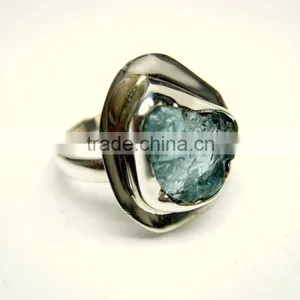 Aquamarine Raw Natural Gemstones Fashion Ring, 925 Solid Sterling Silver Adjustable Rings, Brazilian Aquamarine Rough Gemstones thumbnail-3
