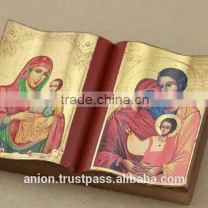 Greek & Russian Orthodox Wooden Icon. Bible Shape. Big Size thumbnail-5