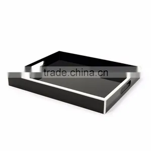Best Selling Black and White Edge Lacquer Wood Serving Tray Table thumbnail-1