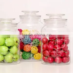 Clear Round Glass Storage Jar With Glass Lid thumbnail-1