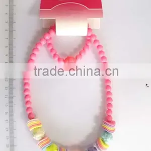 Cute Children Multicolor Beaded Necklace Bracelet Set With Flower thumbnail-2