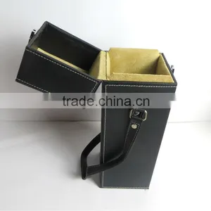 Customized Wooden PU Leather Black Wine Box With Handle Packaging Wholesale thumbnail-1