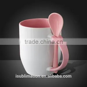 Pink Color Ceramic Cup With Spoon thumbnail-1