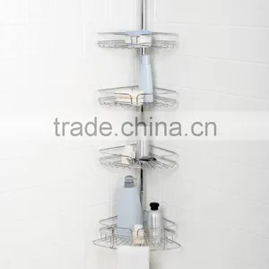 Tension Shower Caddy Pole Corner Shelves Bathroom Bath Bronze 4 Storage thumbnail-1