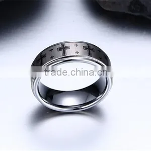 8 mm Cross Band Silver Color Tungsten Carbide Ring thumbnail-3