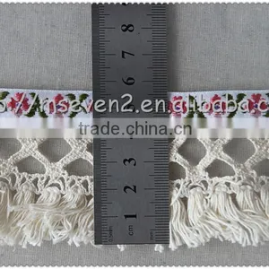 5.7cm Fringed Cotton Jacquard Webbing, Jacquard Tape With Cotton Tassel Wholesale thumbnail-2