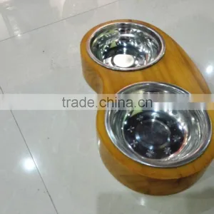 Cheap Wooden Dog Bowl/Wooden Stainless Steel Pet Feeder thumbnail-6