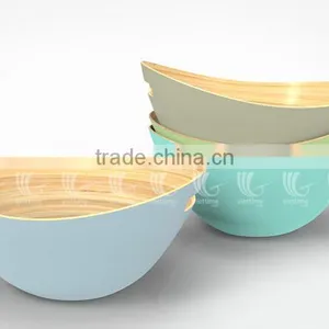 Handmade Bamboo Salad Bowls With New Color, Set Lacquered Bamboo Bowls and Spoons thumbnail-2