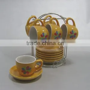 Colorful Flower Design Ceramic Stackable Coffee Mugs With Rack thumbnail-1