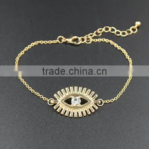 Simple Rhinestone Evil Eye Charm Gold Chain Bracelet thumbnail-3