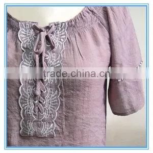 Ladies Latest Fashion Design Blouses And Tops Tie Front Open Embroidery Design thumbnail-3
