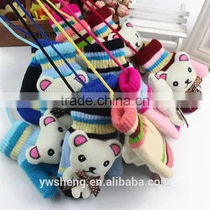 Winter Baby Children Acrylic Gloves Boys and Girls Knitted Warm Cute Hanging Neck Cartoon Bear Baby Gloves thumbnail-3