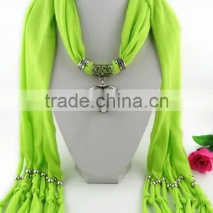 Mix Fashion Alloy Charm Pendant Polyester Scarves Custom Long Jewelry Scarves Shawls Cheap Pendant Scarves thumbnail-4