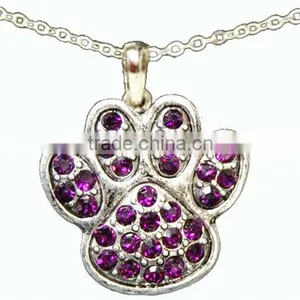 18" Metail Chain/Lobster Claw Closure/1" Paw Print Pendant/Rose Rhinestone/Choker Necklace thumbnail-1