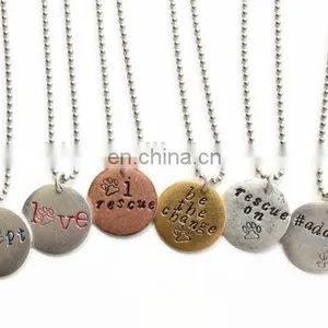 Engraved Frase Disc Pendant Round Imitation Plated Initial Letter Necklace Jewelry thumbnail-1