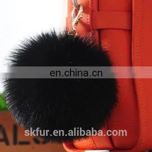Handmade Colorful Faux Fur Pom Pom Keychain thumbnail-5