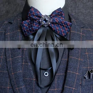 Aidocrystal New Handmade Perfect Knot Silk Diamond Neck Tie Cheaked Pre Tied Bow Ties For Men thumbnail-1