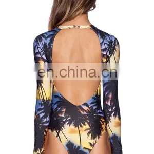 Custom Printed Three-quarter Sleeves Sexy Backless Women Rash Guard thumbnail-3