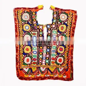 IIndian Vintage Handmade Neck Yoke Thread With Mirror ,Embroidery Work Applique Patch Sewing Craft.Big Vintage Banjara Neck Yoke thumbnail-6