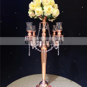Flash Wedding Rose Gold Metal Glass 4 Arms Candel Cups Candelabras thumbnail-1
