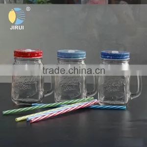 16oz Glass Mason Jar Mug With Straw and Handle and Daisy Cut Cap thumbnail-1