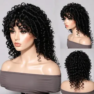 14 16 Inch Preplucked Brazilian Remy Human Hair Wolf Cut Full Mechanism Curly Short Bob Wig With Bangs Wigs For Balck Women thumbnail-3